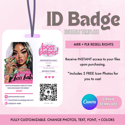 Boss Babe ID Badge (Fully Editable Canva Template)